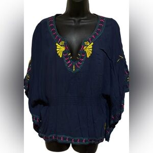 Embroidered Navy Women's Boho Peasant Top❤️